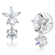 3W1281 - Rhodium Brass Earrings with AAA Grade CZ  in Clear-0