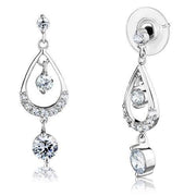 3W1286 - Rhodium Brass Earrings with AAA Grade CZ  in Clear-0