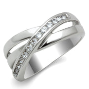 3W128 - Rhodium Brass Ring with AAA Grade CZ  in Clear-0