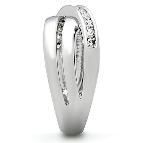 3W128 - Rhodium Brass Ring with AAA Grade CZ  in Clear-3