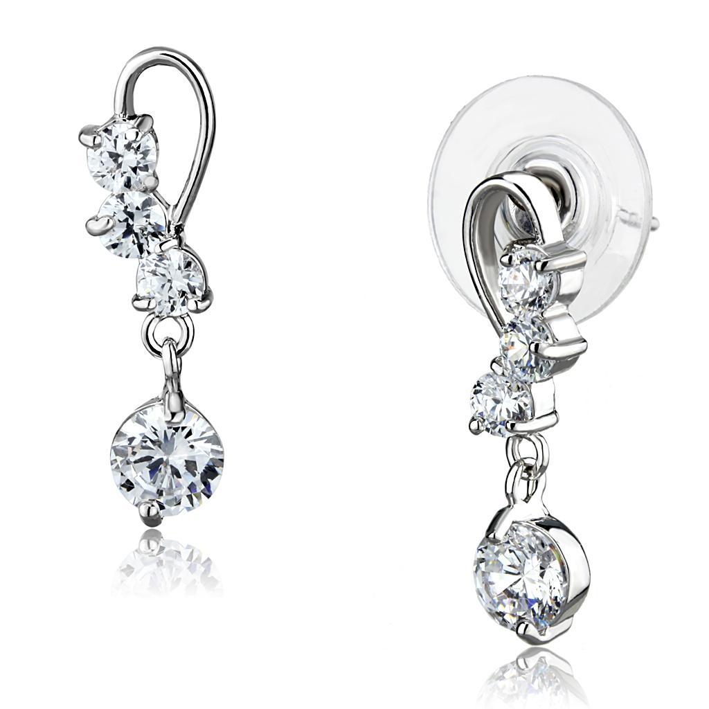 3W1293 - Rhodium Brass Earrings with AAA Grade CZ  in Clear-0