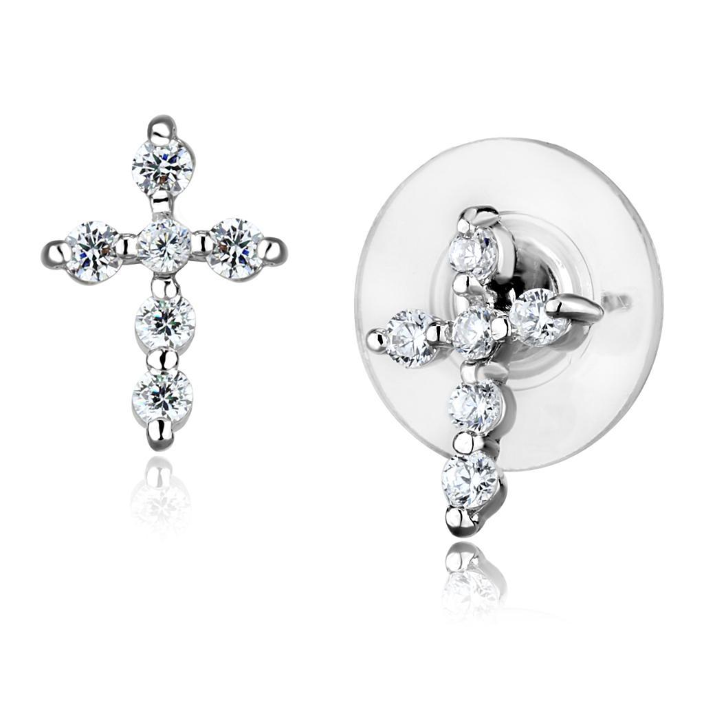 3W1294 - Rhodium Brass Earrings with AAA Grade CZ  in Clear-0