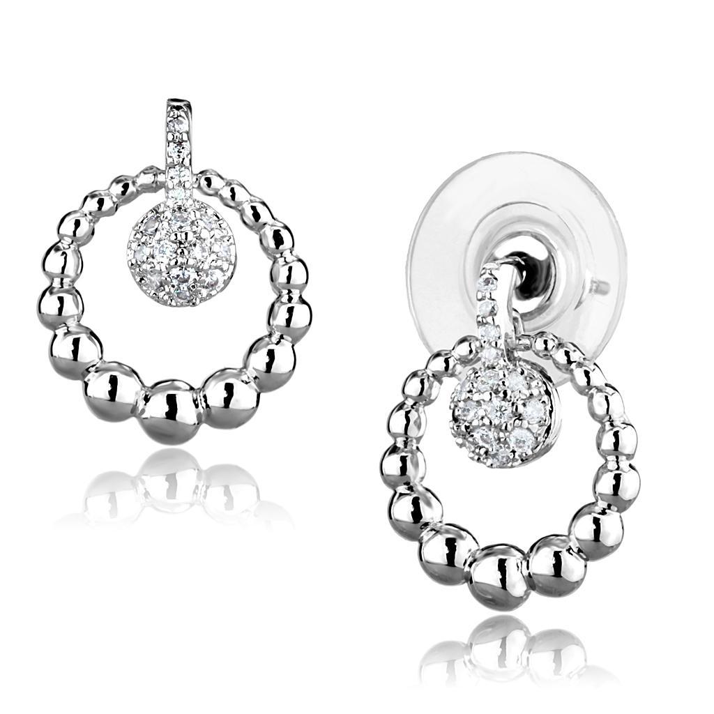 3W1296 - Rhodium Brass Earrings with AAA Grade CZ  in Clear-0