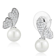 3W1299 - Rhodium Brass Earrings with Synthetic Pearl in White-0