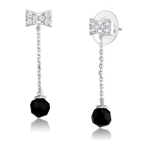 3W1300 - Rhodium Brass Earrings with AAA Grade CZ  in Clear-0