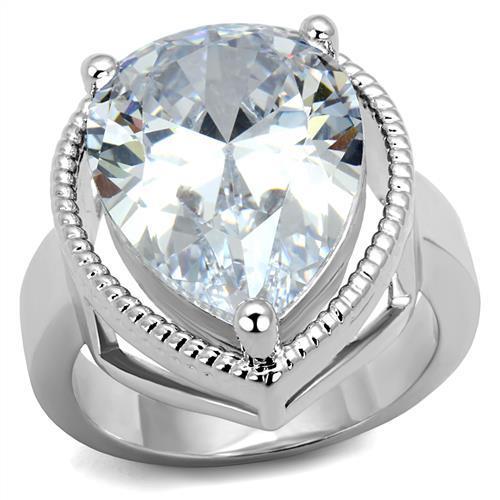 3W1305 - Rhodium Brass Ring with AAA Grade CZ  in Clear-0