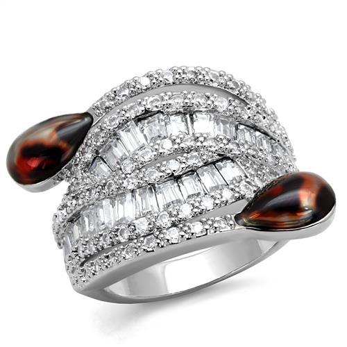 3W1307 - Rhodium Brass Ring with AAA Grade CZ  in Clear-0