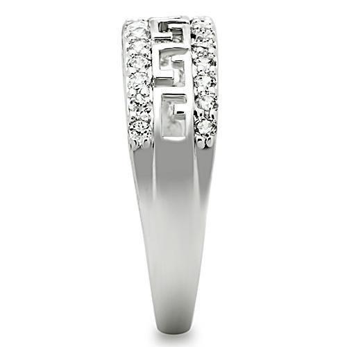 3W130 - Rhodium Brass Ring with AAA Grade CZ  in Clear-3