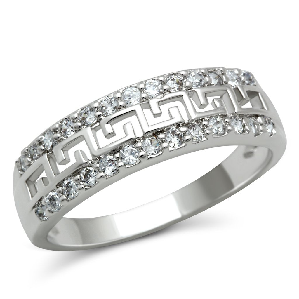 3W130 - Rhodium Brass Ring with AAA Grade CZ  in Clear-0