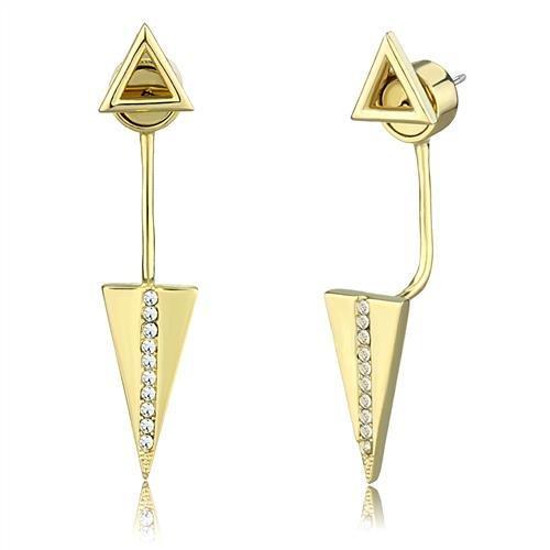 3W1314 - Gold Brass Earrings with Top Grade Crystal  in Clear-0