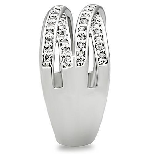 3W131 - Rhodium Brass Ring with AAA Grade CZ  in Clear-3
