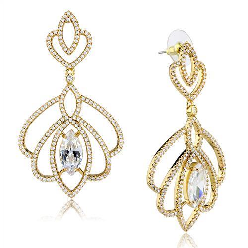 3W1324 - Gold Brass Earrings with AAA Grade CZ  in Clear-0