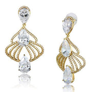 3W1325 - Gold Brass Earrings with AAA Grade CZ  in Clear-0