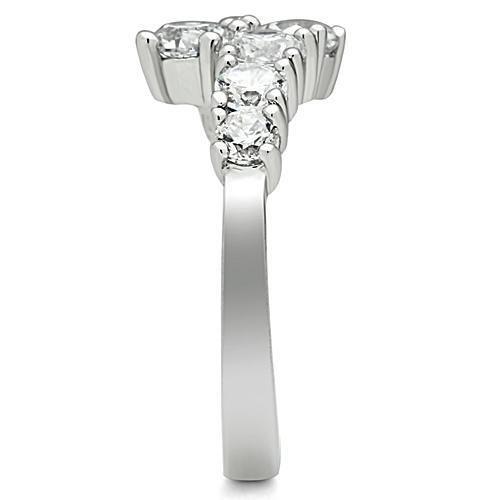 3W132 - Rhodium Brass Ring with AAA Grade CZ  in Clear-3