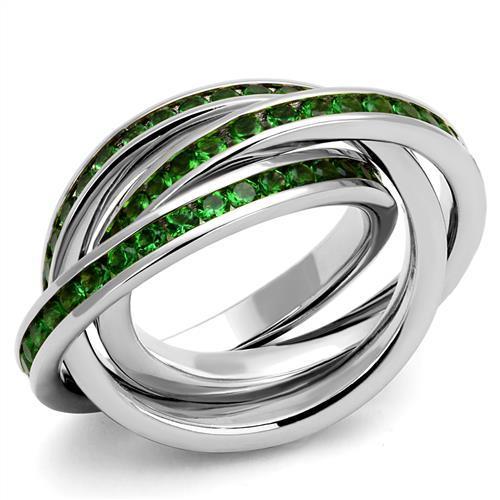 3W1332 - Rhodium Brass Ring with Synthetic Synthetic Glass in Emerald-0