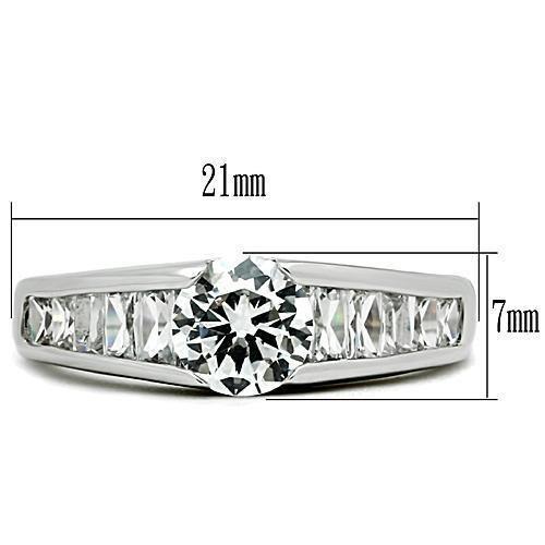 3W133 - Rhodium Brass Ring with AAA Grade CZ  in Clear-1