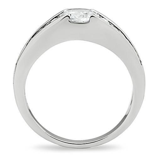 3W133 - Rhodium Brass Ring with AAA Grade CZ  in Clear-2