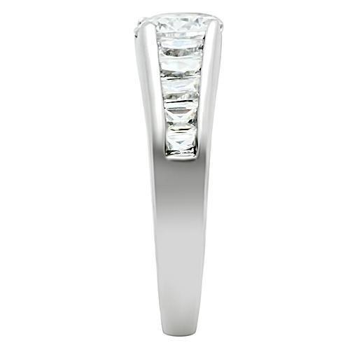 3W133 - Rhodium Brass Ring with AAA Grade CZ  in Clear-3