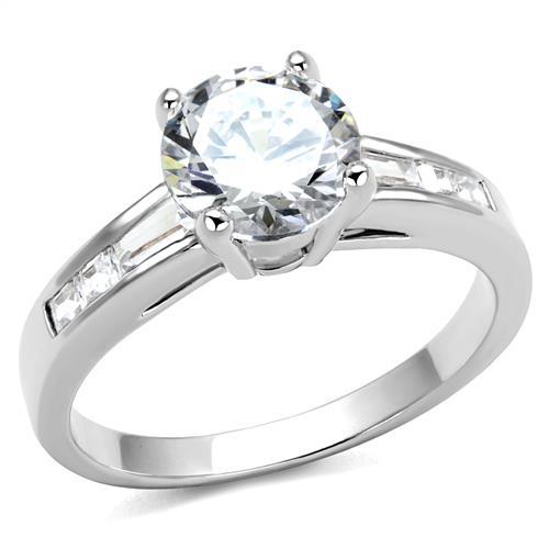 3W1341 - Rhodium Brass Ring with AAA Grade CZ  in Clear-0