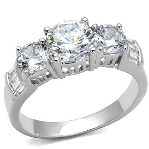 3W1343 - Rhodium Brass Ring with AAA Grade CZ  in Clear-0