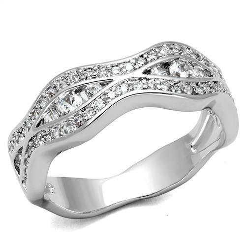 3W1345 - Rhodium Brass Ring with AAA Grade CZ  in Clear-0