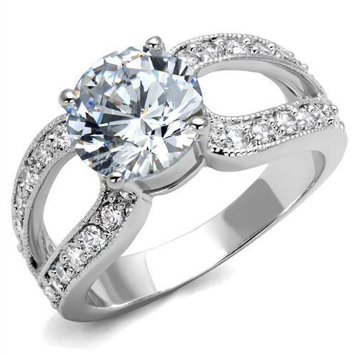 3W1348 - Rhodium Brass Ring with AAA Grade CZ  in Clear-0
