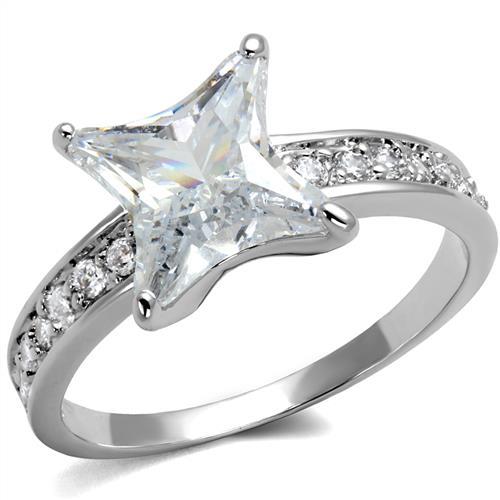3w1349 - Rhodium Brass Ring with AAA Grade CZ  in Clear-0