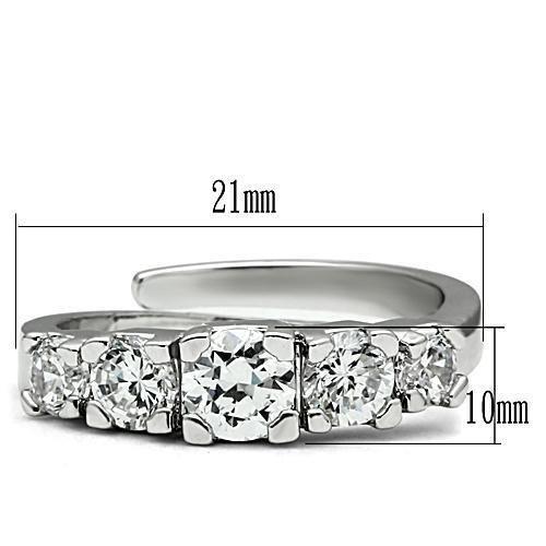 3W134 - Rhodium Brass Ring with AAA Grade CZ  in Clear-1