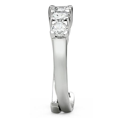 3W134 - Rhodium Brass Ring with AAA Grade CZ  in Clear-3