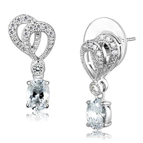 3W1355 - Rhodium Brass Earrings with AAA Grade CZ  in Clear-0