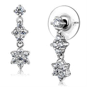 3W1357 - Rhodium Brass Earrings with AAA Grade CZ  in Clear-0