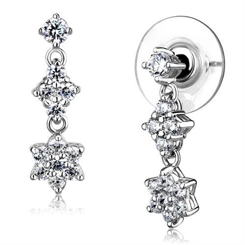 3W1357 - Rhodium Brass Earrings with AAA Grade CZ  in Clear-0