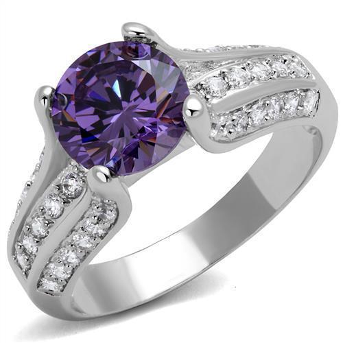3W1359 - Rhodium Brass Ring with AAA Grade CZ  in Amethyst-0