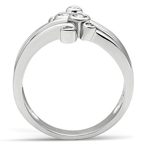 3W135 - Rhodium Brass Ring with AAA Grade CZ  in Clear-2