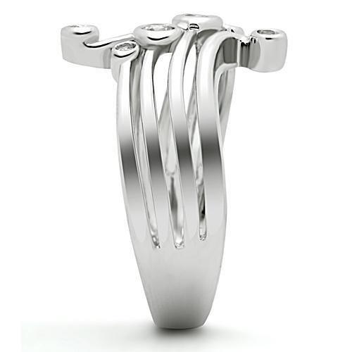 3W135 - Rhodium Brass Ring with AAA Grade CZ  in Clear-3