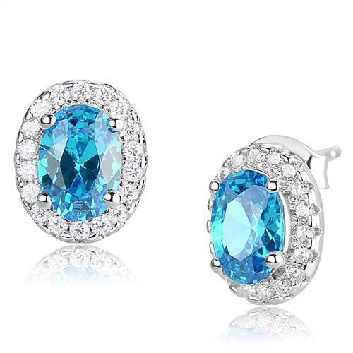 3W1369 - Rhodium 925 Sterling Silver Earrings with Synthetic Spinel in London Blue-0