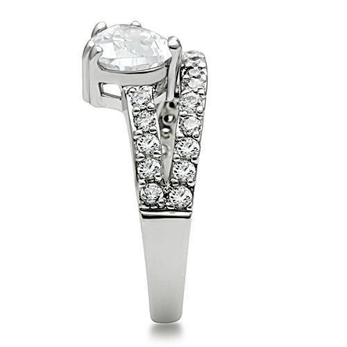 3W136 - Rhodium Brass Ring with AAA Grade CZ  in Clear-3
