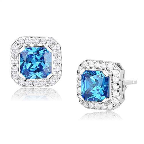 3W1370 - Rhodium 925 Sterling Silver Earrings with Synthetic Spinel in London Blue-0