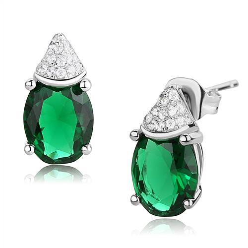 3W1371 - Rhodium 925 Sterling Silver Earrings with Synthetic Synthetic Glass in Blue Zircon-0