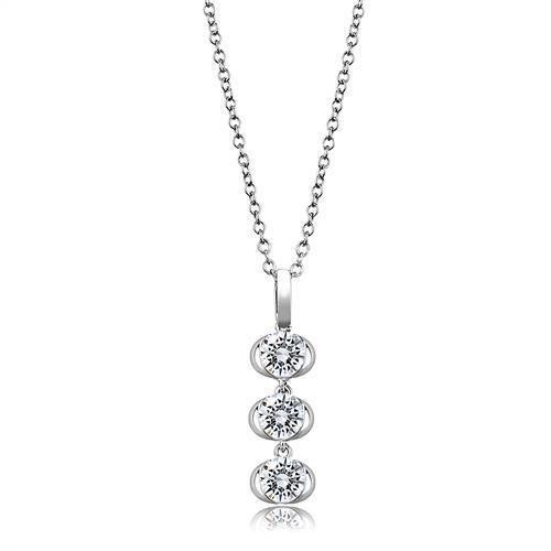 3W1373 - Rhodium 925 Sterling Silver Chain Pendant with AAA Grade CZ  in Clear-0
