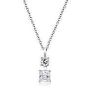 3W1374 - Rhodium 925 Sterling Silver Chain Pendant with AAA Grade CZ  in Clear-0