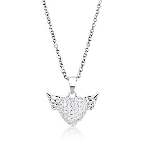 3W1378 - Rhodium 925 Sterling Silver Chain Pendant with AAA Grade CZ  in Clear-0