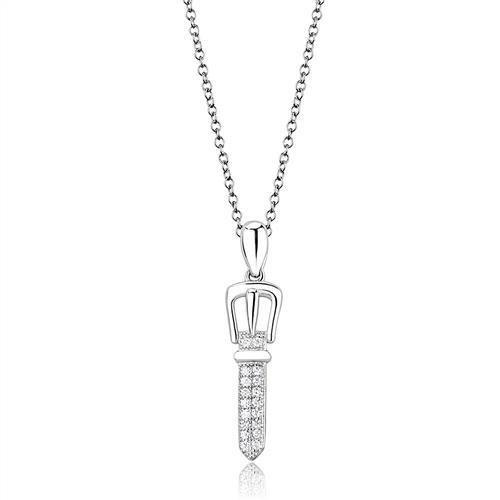 3W1381 - Rhodium 925 Sterling Silver Chain Pendant with AAA Grade CZ  in Clear-0