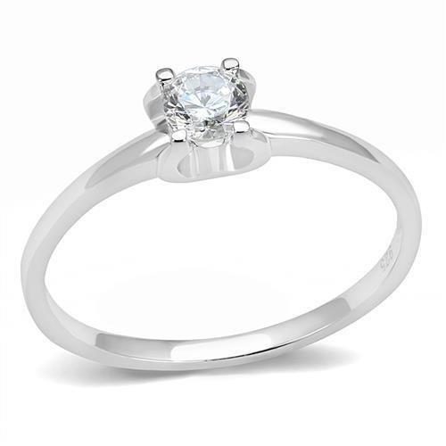 3W1385 - Rhodium 925 Sterling Silver Ring with AAA Grade CZ  in Clear-0