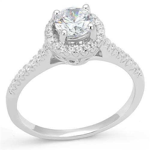 3W1386 - Rhodium 925 Sterling Silver Ring with AAA Grade CZ  in Clear-0