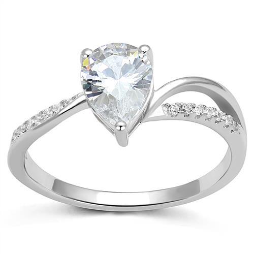 3W1389 - Rhodium 925 Sterling Silver Ring with AAA Grade CZ  in Clear-0
