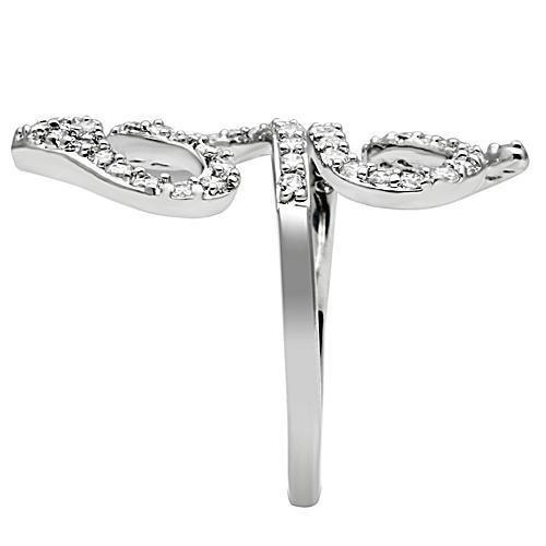 3W138 - Rhodium Brass Ring with AAA Grade CZ  in Clear-3