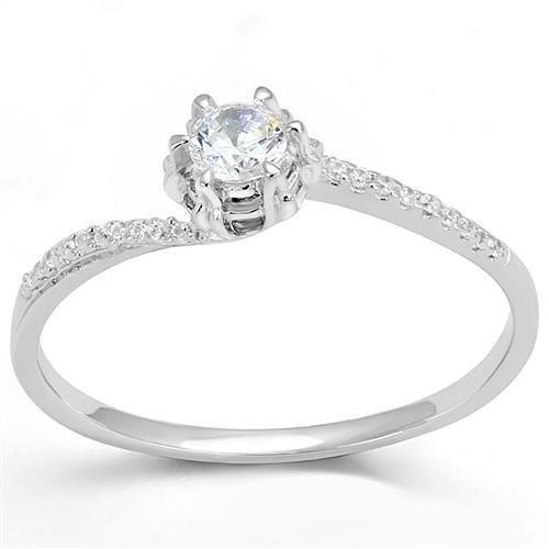 3W1392 - Rhodium 925 Sterling Silver Ring with AAA Grade CZ  in Clear-0