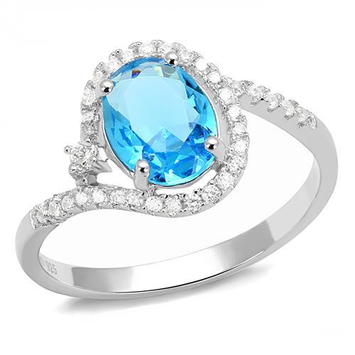 3W1393 - Rhodium 925 Sterling Silver Ring with Synthetic Spinel in London Blue-0