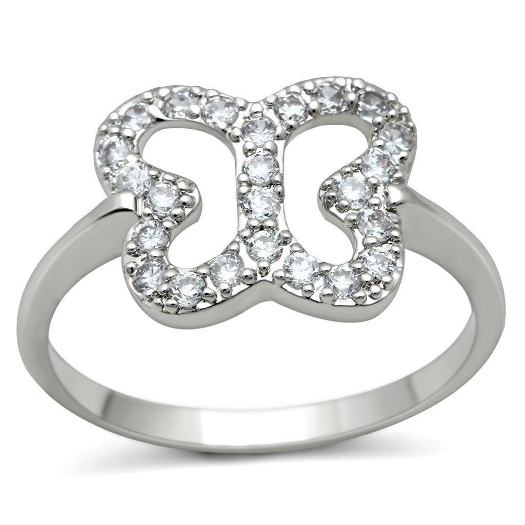 3W139 - Rhodium Brass Ring with AAA Grade CZ  in Clear-0